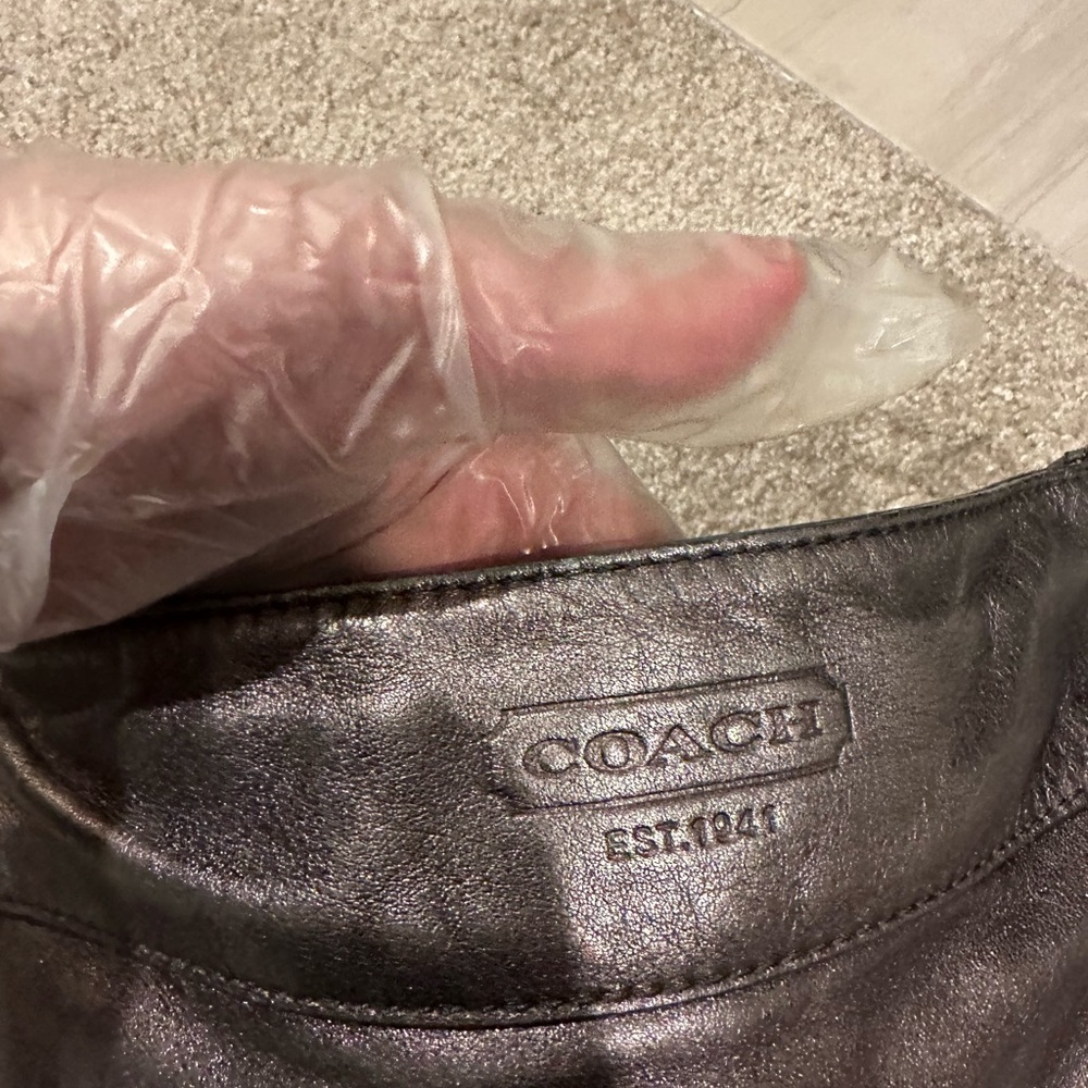 Coach Pewter Leather Zoe Hobo Handbag with purple lining - Picture 6 of 11